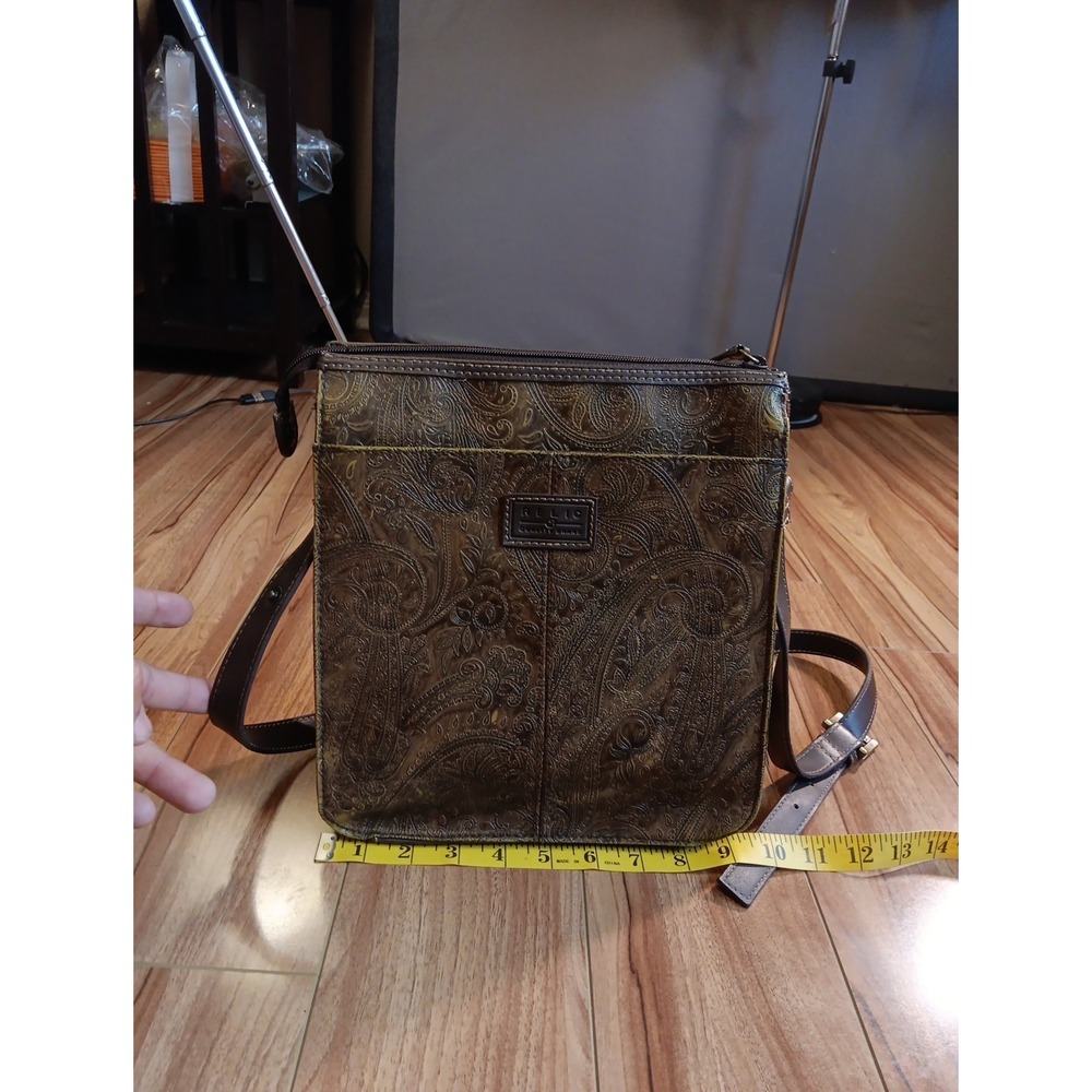 Relic Paisley Embossed Crossbody Bag Brown Faux Leather Messenger Purse